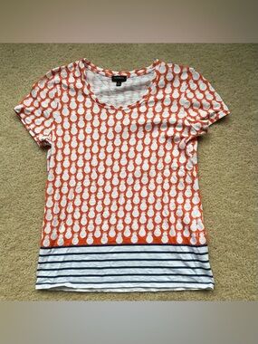 Talbots Orange & White Pineapple Print Cap Sleeve Cotton T Shirt - Size S - EUC